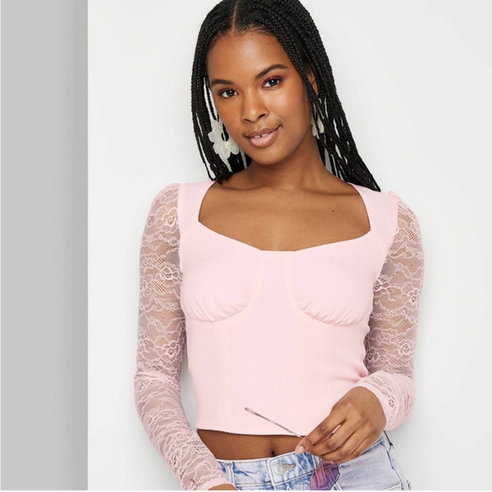 Wild Fable Pink Lace Long Sleeve Cropped Blouse Women’s Regular L